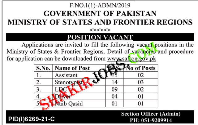 Ministry of States and Frontier Regions Jobs 2022