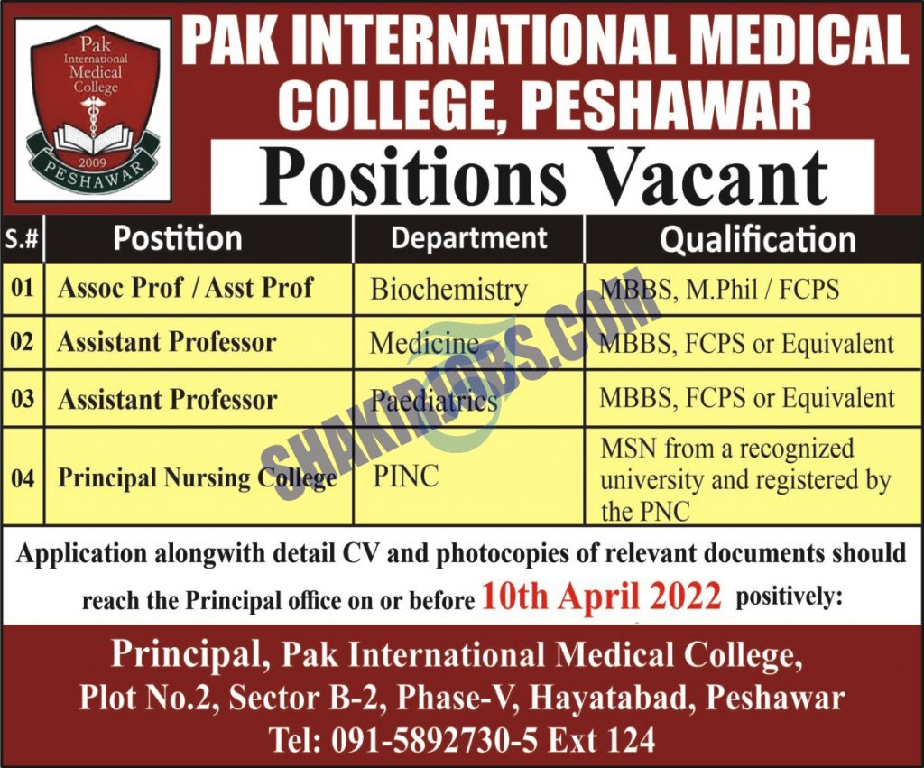 Pak International Medical College Jobs 2022