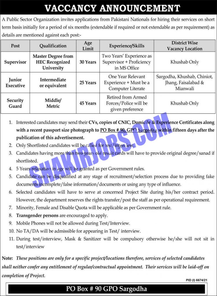 Junior Executive and Supervisor and Security Guard Jobs in Pakistan