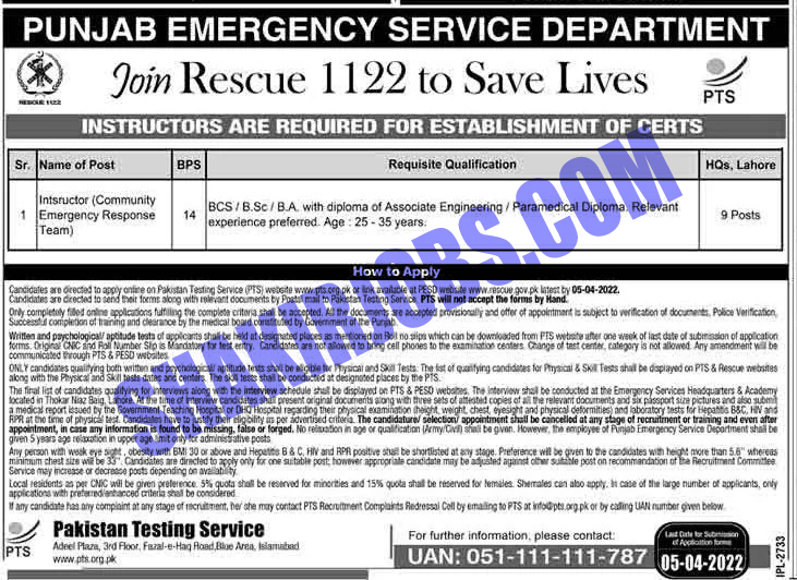 Punjab Rescue 1122 Jobs 2022