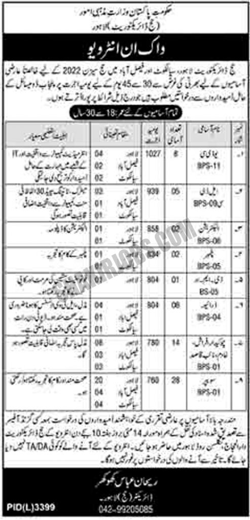 Directorate of Hajj Lahore Jobs 2022