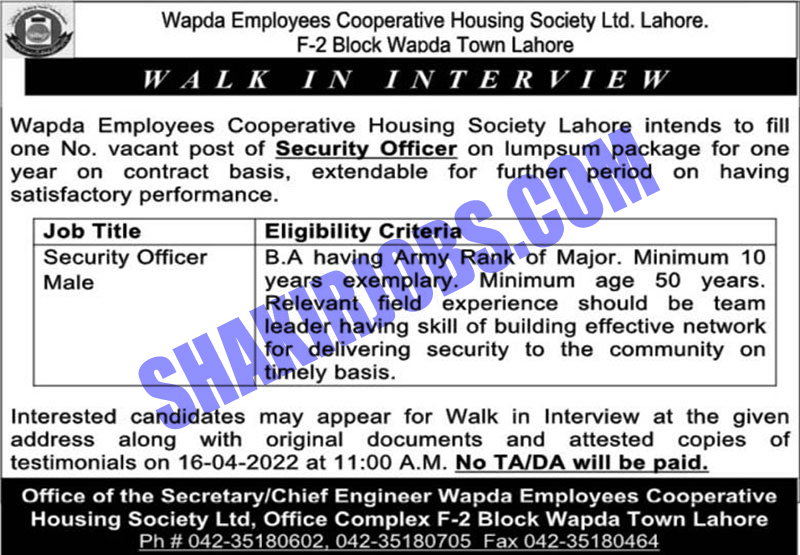 Wapda Employees Cooperative Housing Society Jobs 2022