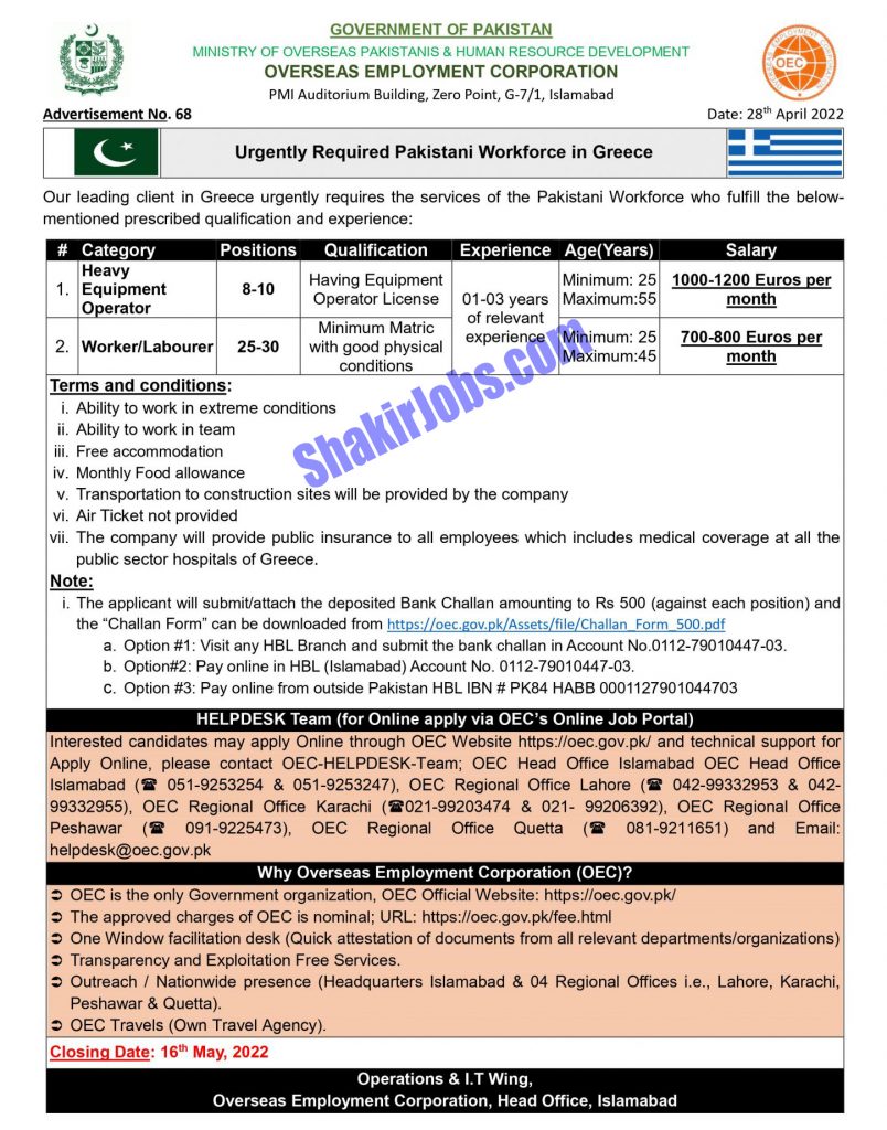 OEC Jobs 2022 in Greece for Pakistanis