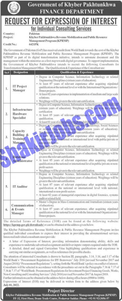 Finance Department KPK Jobs 2022