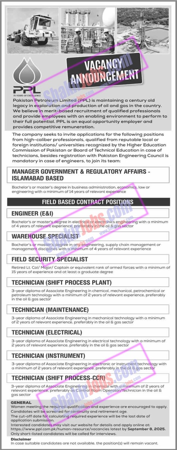 PPL Jobs 2025 Pakistan Petroleum Limited
