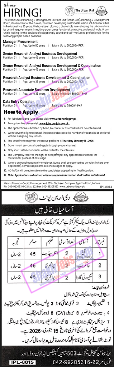 The Urban Unit Govt Jobs 2026 Online Apply