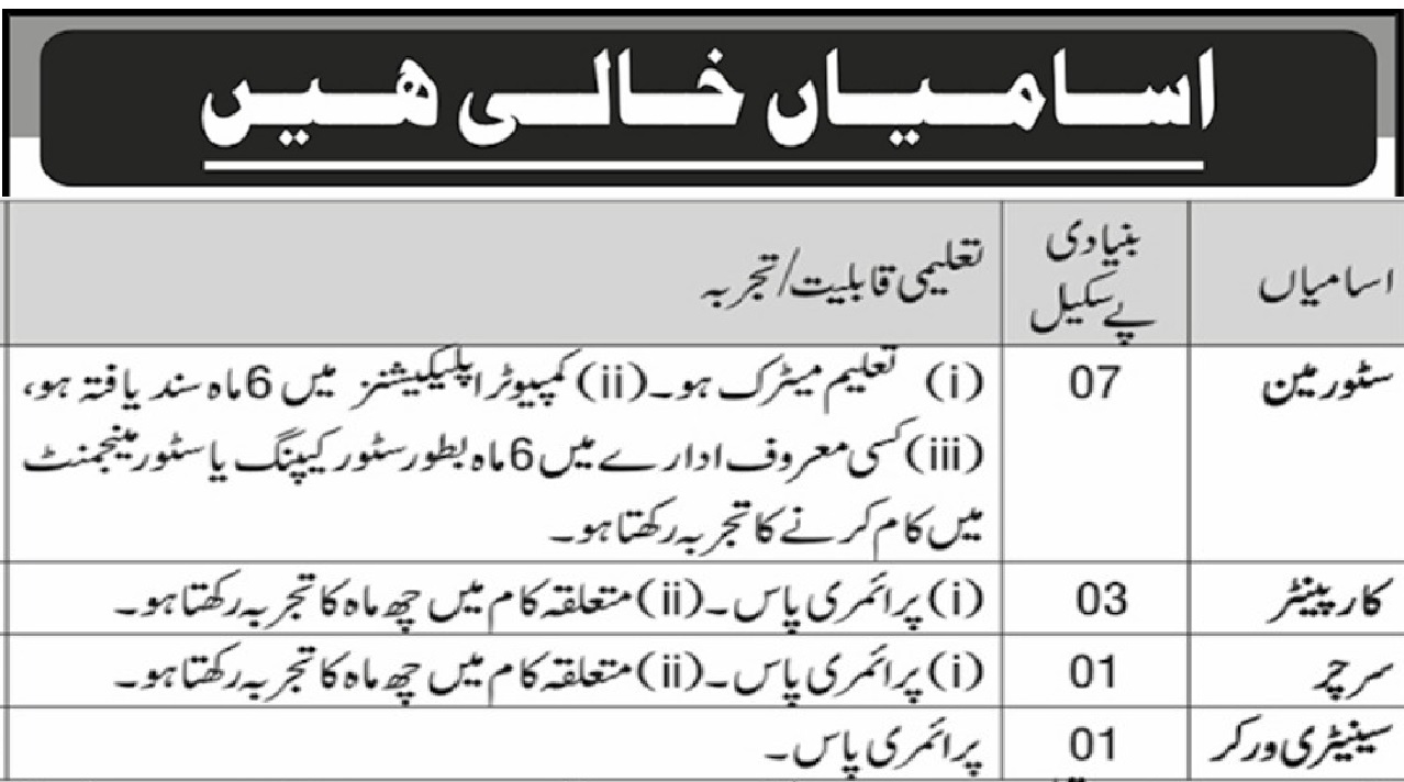 Today Jobs for Storeman, Carpenter, Searcher and Sanitary Worker
