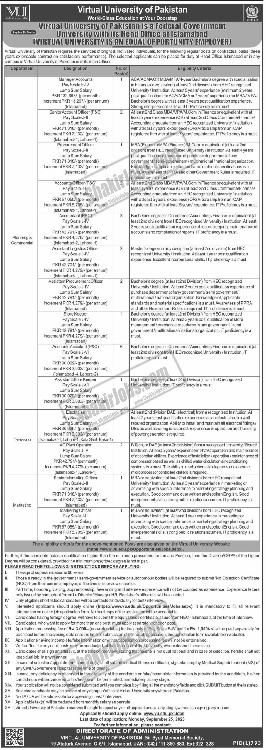 VU Jobs 2023 Virtual University of Pakistan